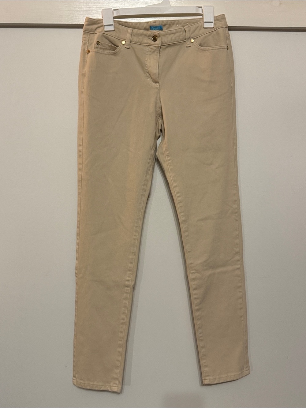 J. McLaughlin Khaki Tan Pants Tan 5 Pocket Straight Leg Stretch Trousers Size 8